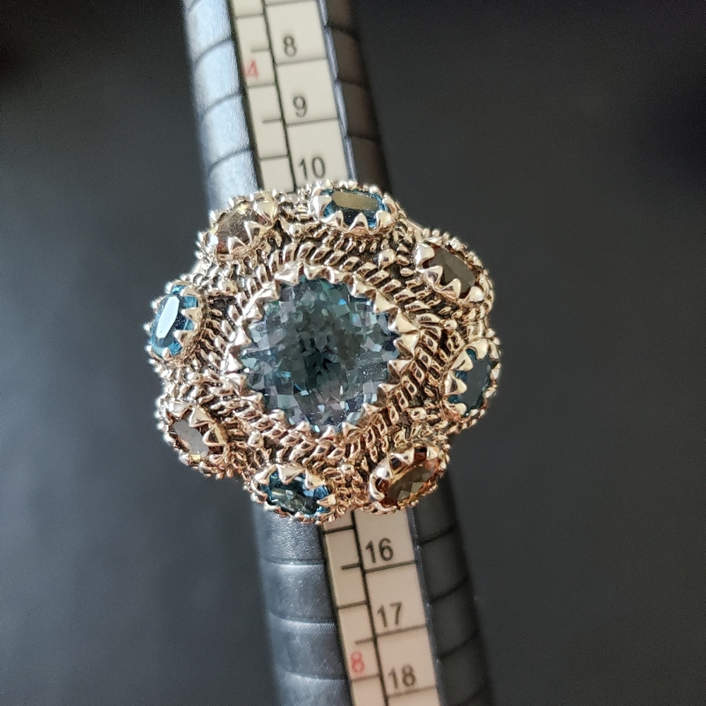 Clyde Duneier statement ring. Sterling Silver and Topaz. Size 6. EUC